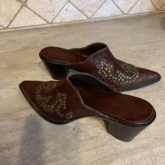 Kathy Van Zeeland Chocolate Studded Glitter Mules - Picture 8 of 11